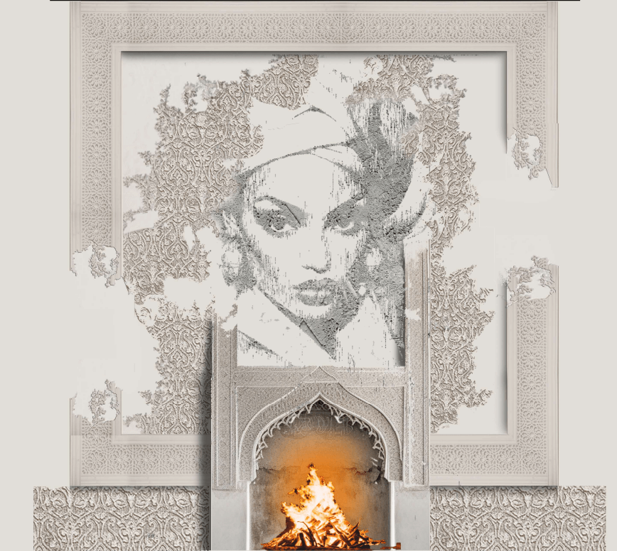 Craved stone fireplace