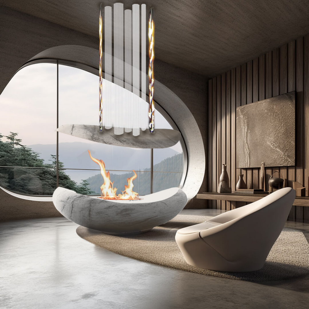 Pebble fireplace